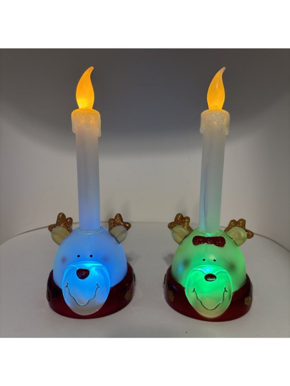 Frosted Acrylic Reindeer Light Up Battery Candlesticks Flickering 9” - Picture 3 of 9
